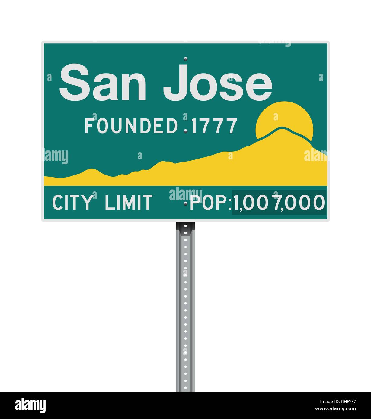 Vector illustration of the San Jose City Limit green and yellow road sign Stock Vector