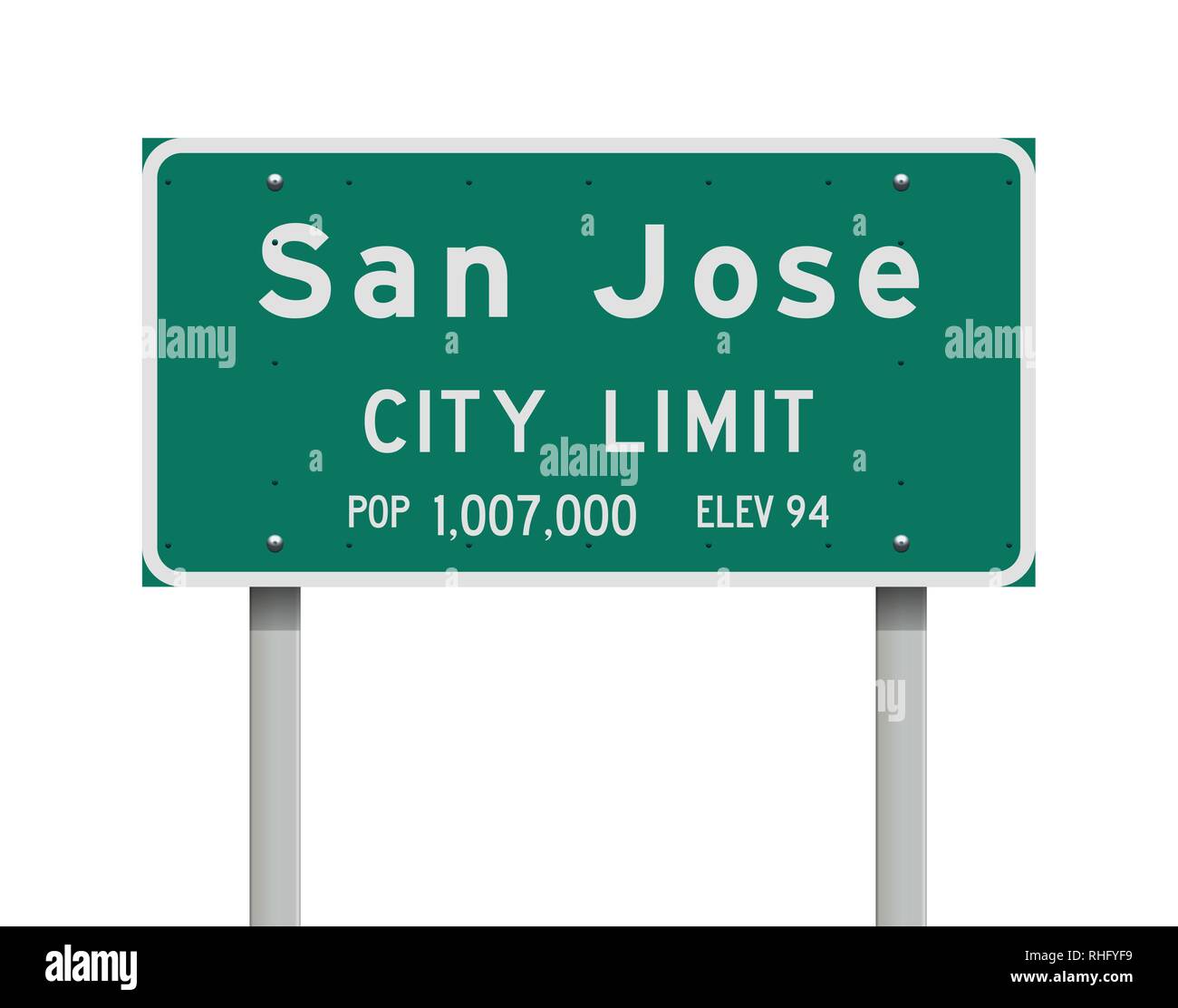 Vector illustration of the San Jose City Limit green road sign Stock Vector