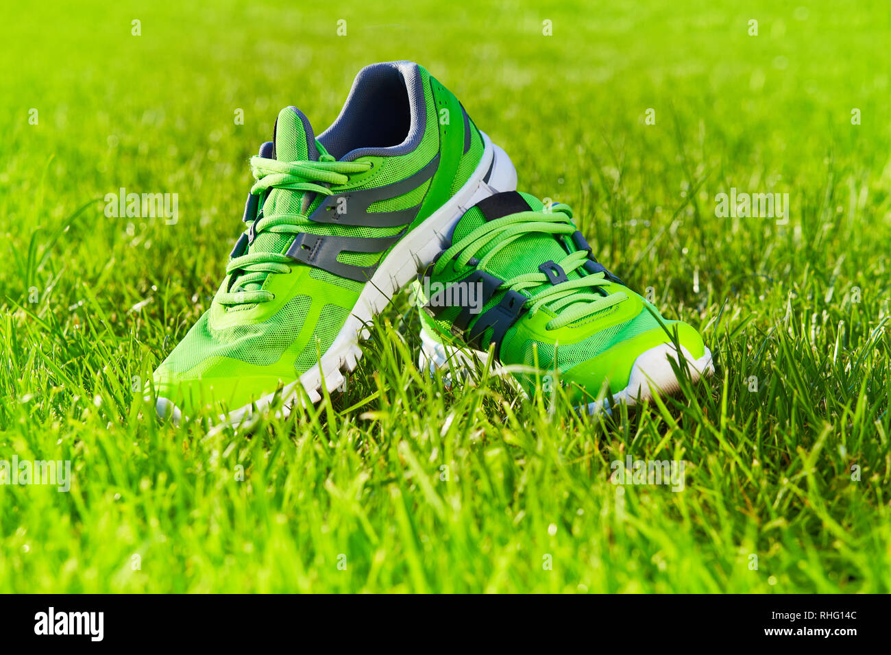 running shoes on grass