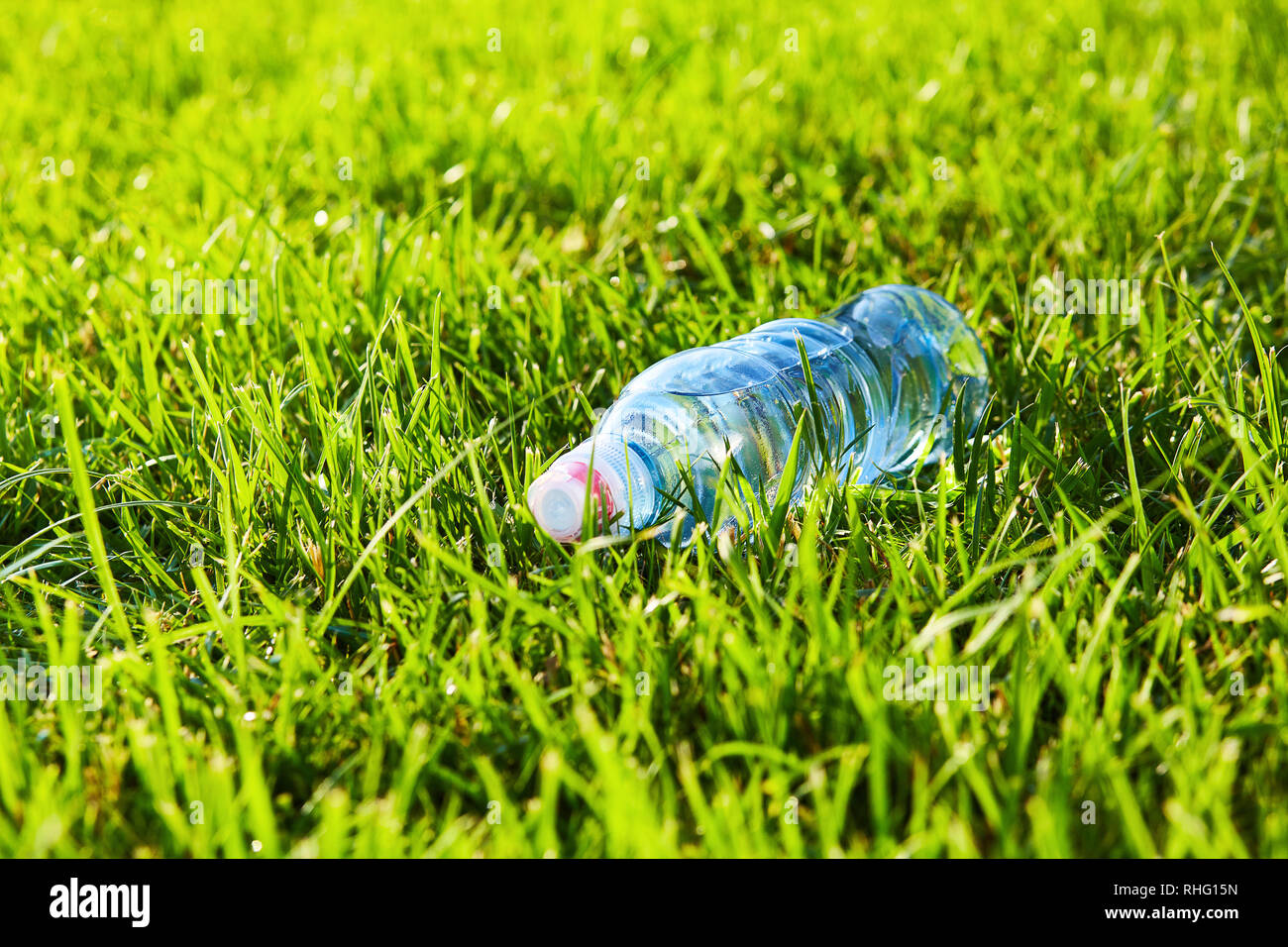 Bottle of water on the green grass with copy space Stock Photo - Alamy