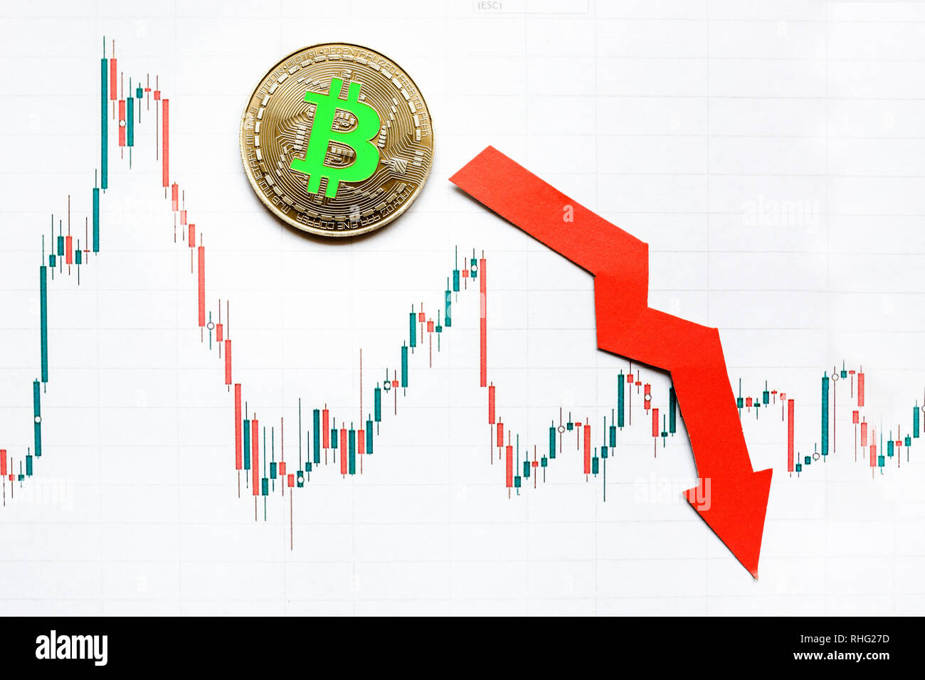 Depreciation Of Virtual Money Bitcoin Red Arrow And Silver Gri!   n - 