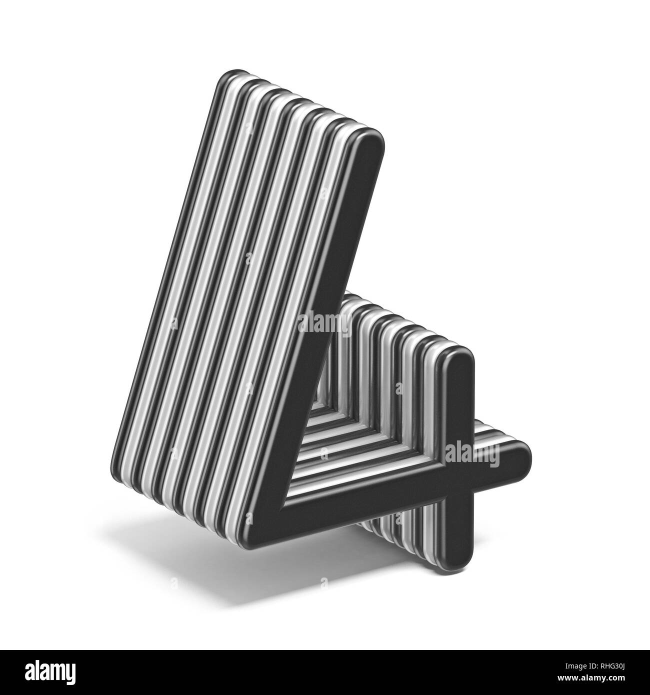 Black and white layered Number 4 FOUR 3D render illustration isolated on white background Stock Photo