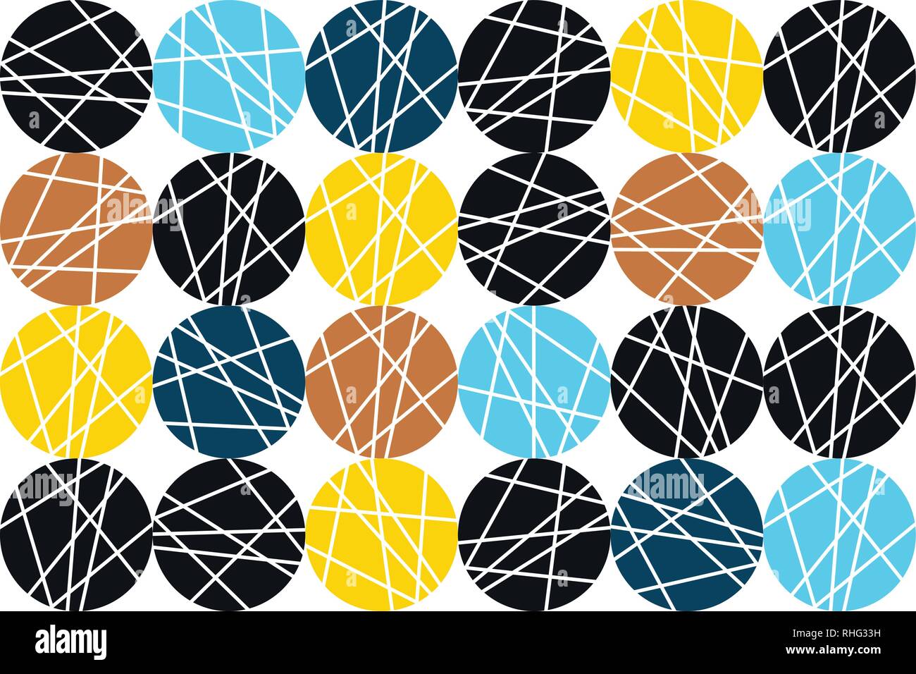 Seamless, abstract background pattern made with colorful, striped circles. Playful, bright vector art. Stock Vector