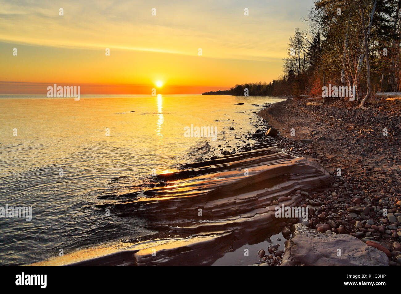 Sunset, Lake Superior, Silver City, Michigan, USA Stock Photo