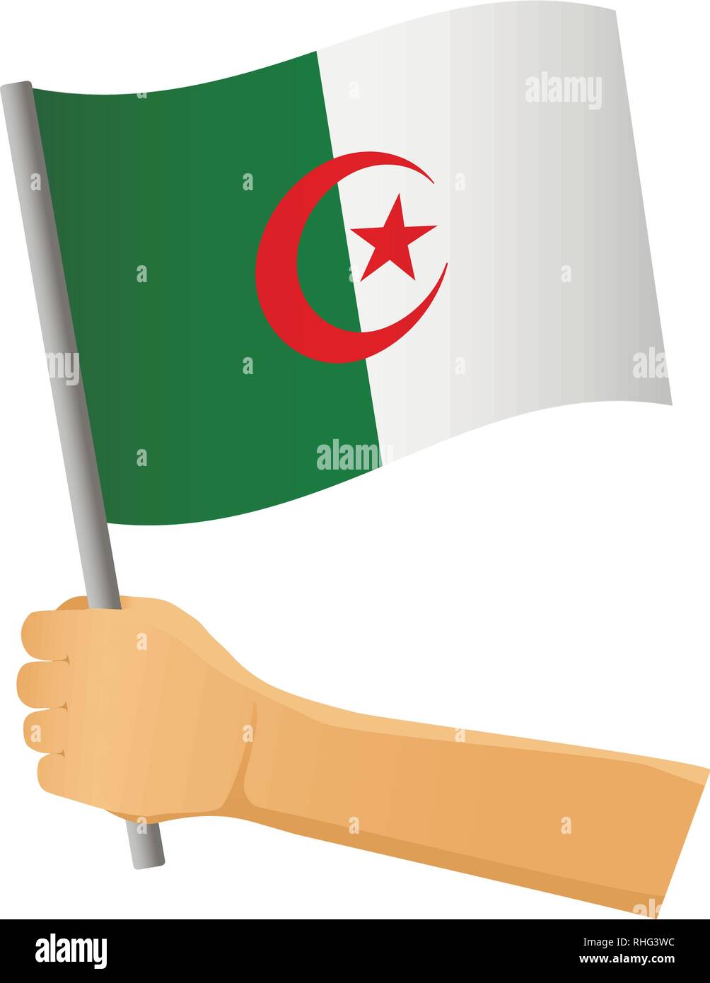 Algeria flag in hand. Patriotic background. National flag of Algeria vector illustration Stock Vector