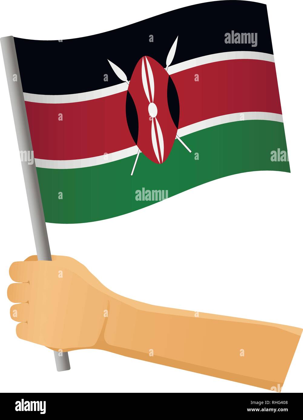 Kenya flag in hand. Patriotic background. National flag of Kenya vector illustration Stock Vector