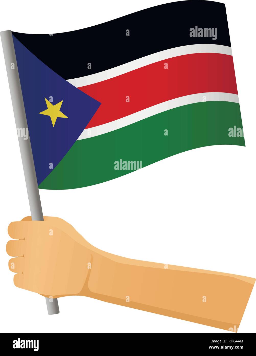 South Sudan Flag In Hand Patriotic Background National Flag Of South Sudan Vector Illustration 
