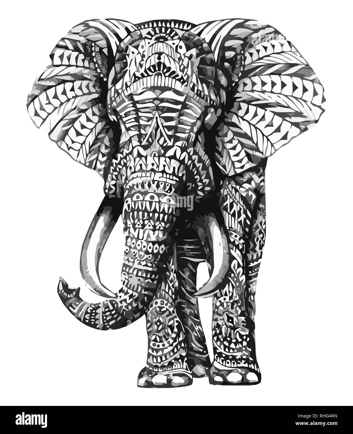 elephant indian animal mammal wild traditional asia black white illustration Stock Photo