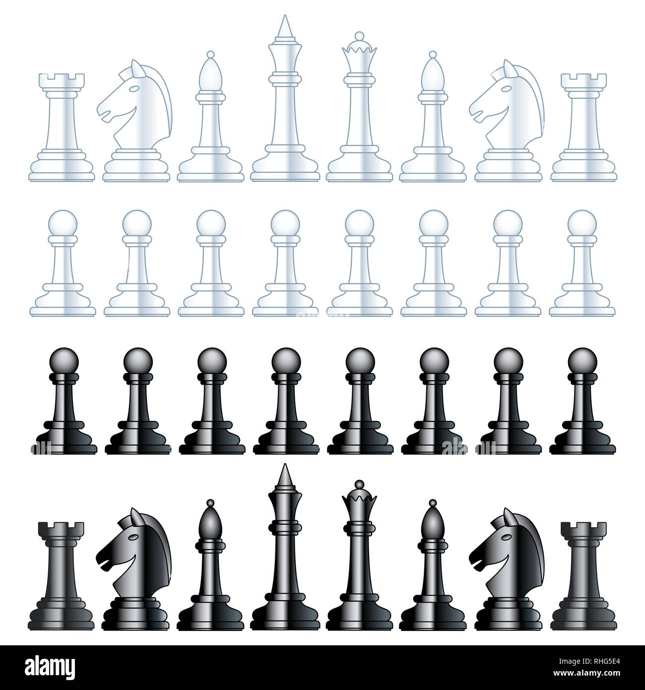 All Chess Pieces, Black And White, From Pawn To King And Queen. Flat Style  Vector Illustration. Royalty Free SVG, Cliparts, Vectors, and Stock  Illustration. Image 73418601.