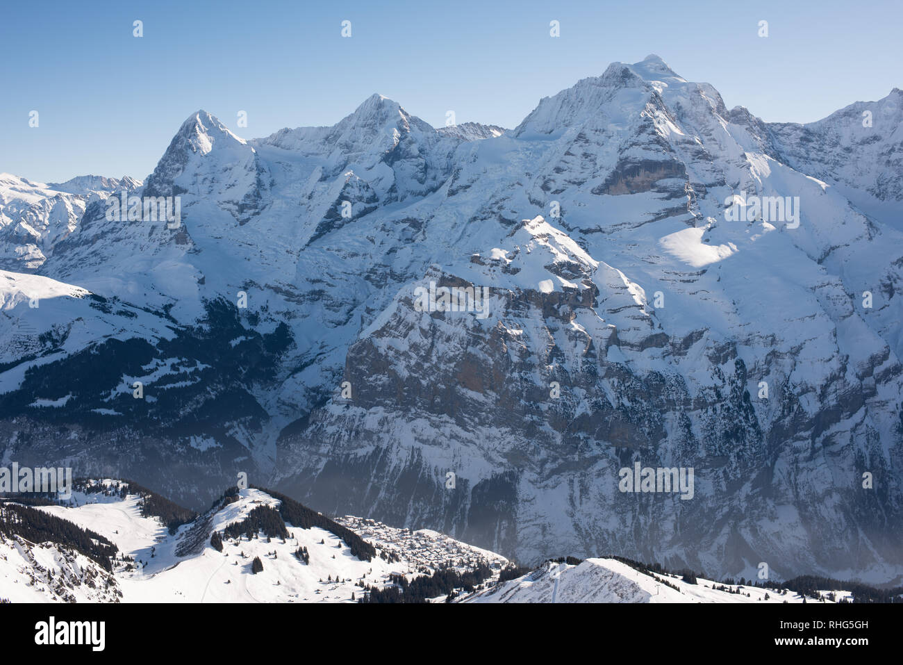 the famous mountains in switzerland eiger monk and jungfrau, below in ...