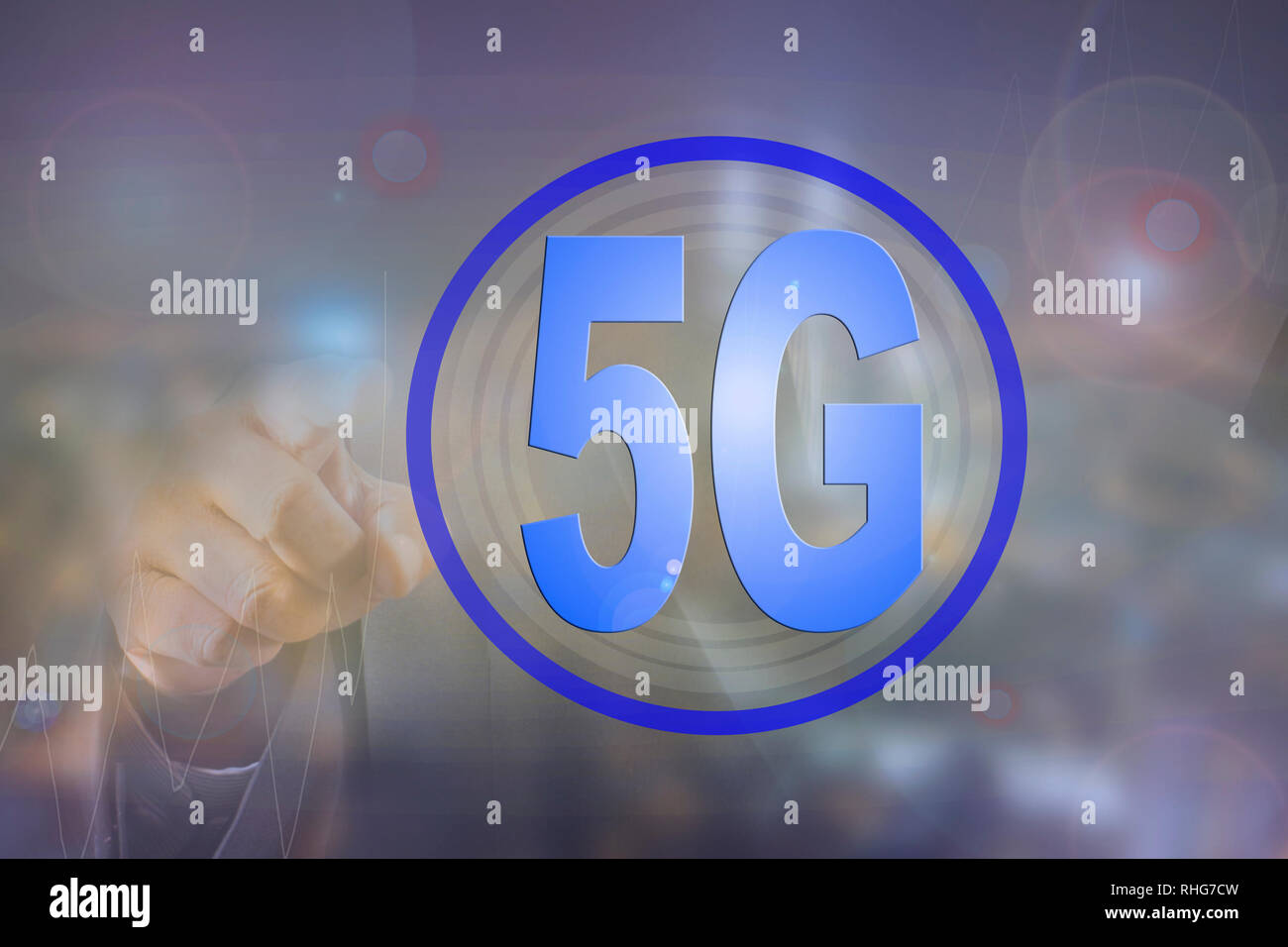 Businessman on a blurred background using 5G network. Stock Photo