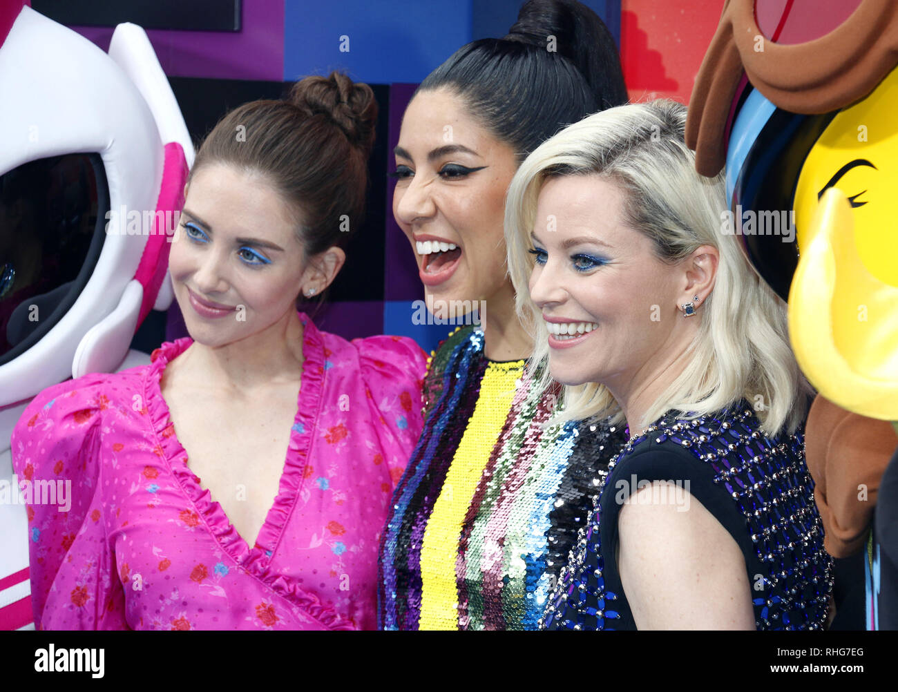 Alison Brie Stephanie Beatriz and Elizabeth Banks at the Los Angeles premiere of The Lego Movie 2 The Second Part held at the Regency Village Thea Stock Photo Alamy