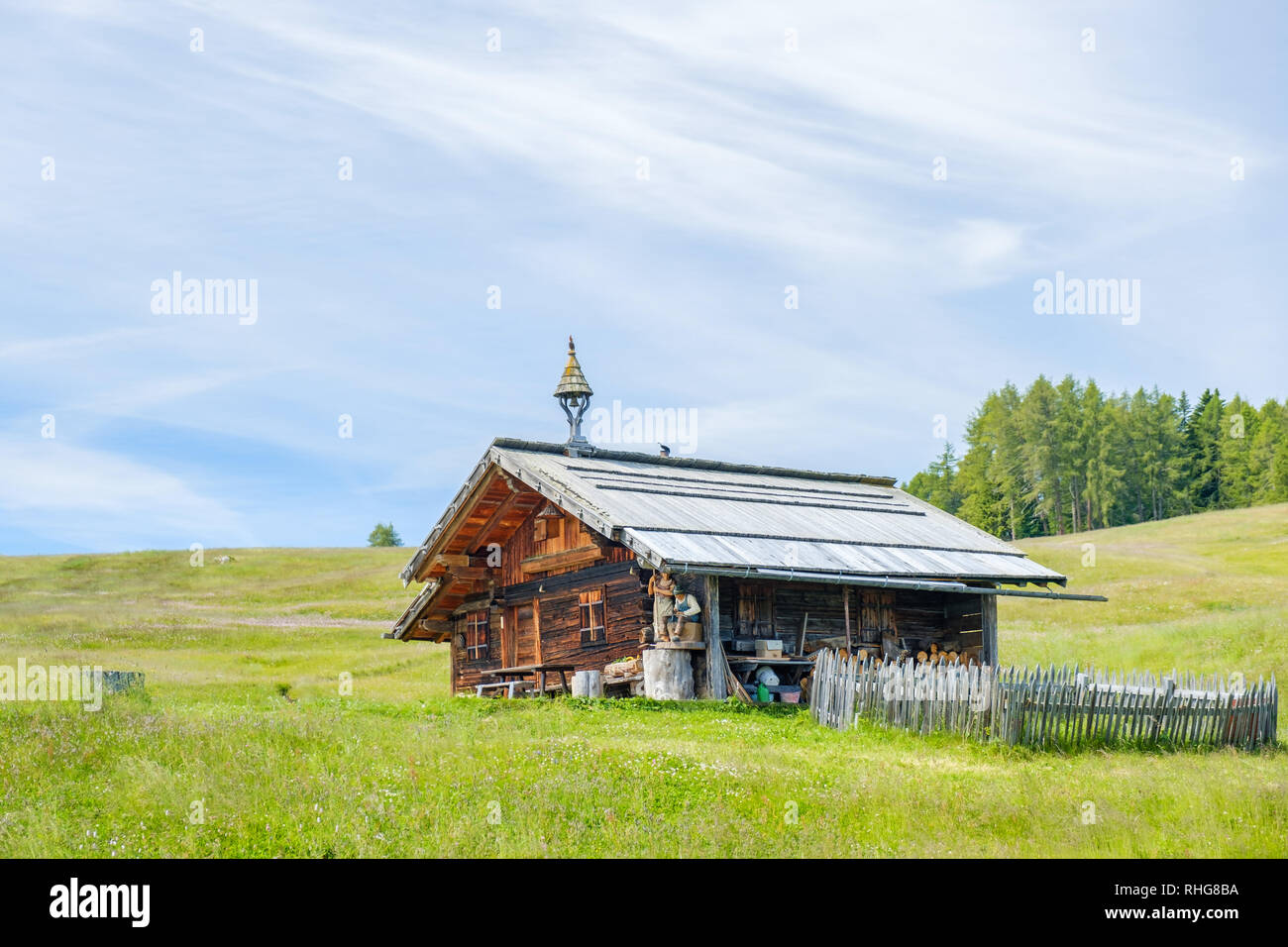 Old log cabin on a meadow Stock Photo