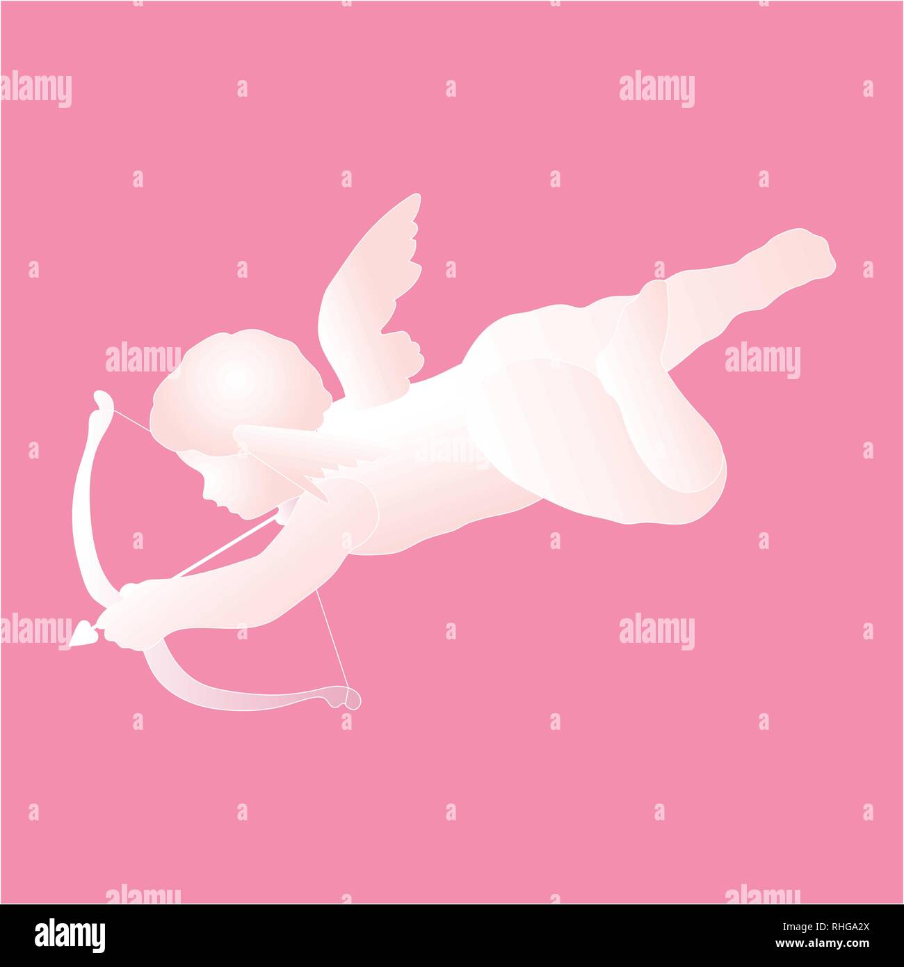 Cute Cupid with arrow isolated on pink background for Valentines day greeting card, Vector Illustration Stock Vector