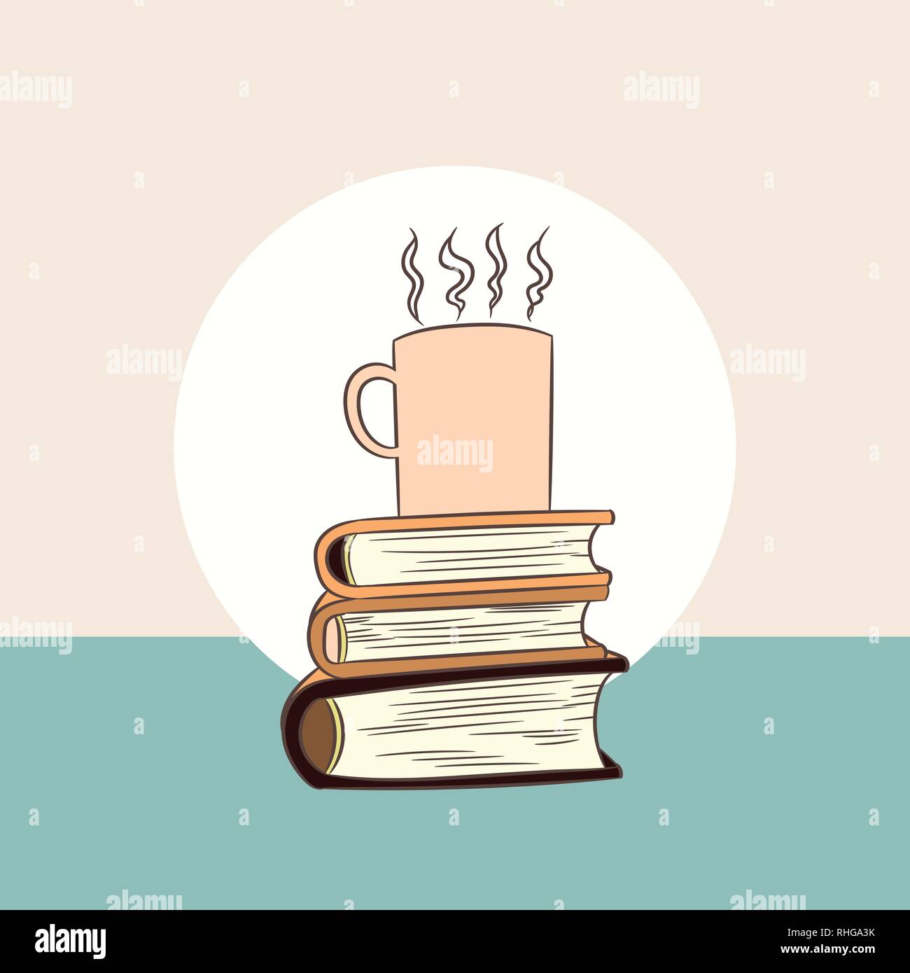 Hot coffee in cub on books, for banner, poster, food and drinks, business concept. Vecter Illustration Stock Vector