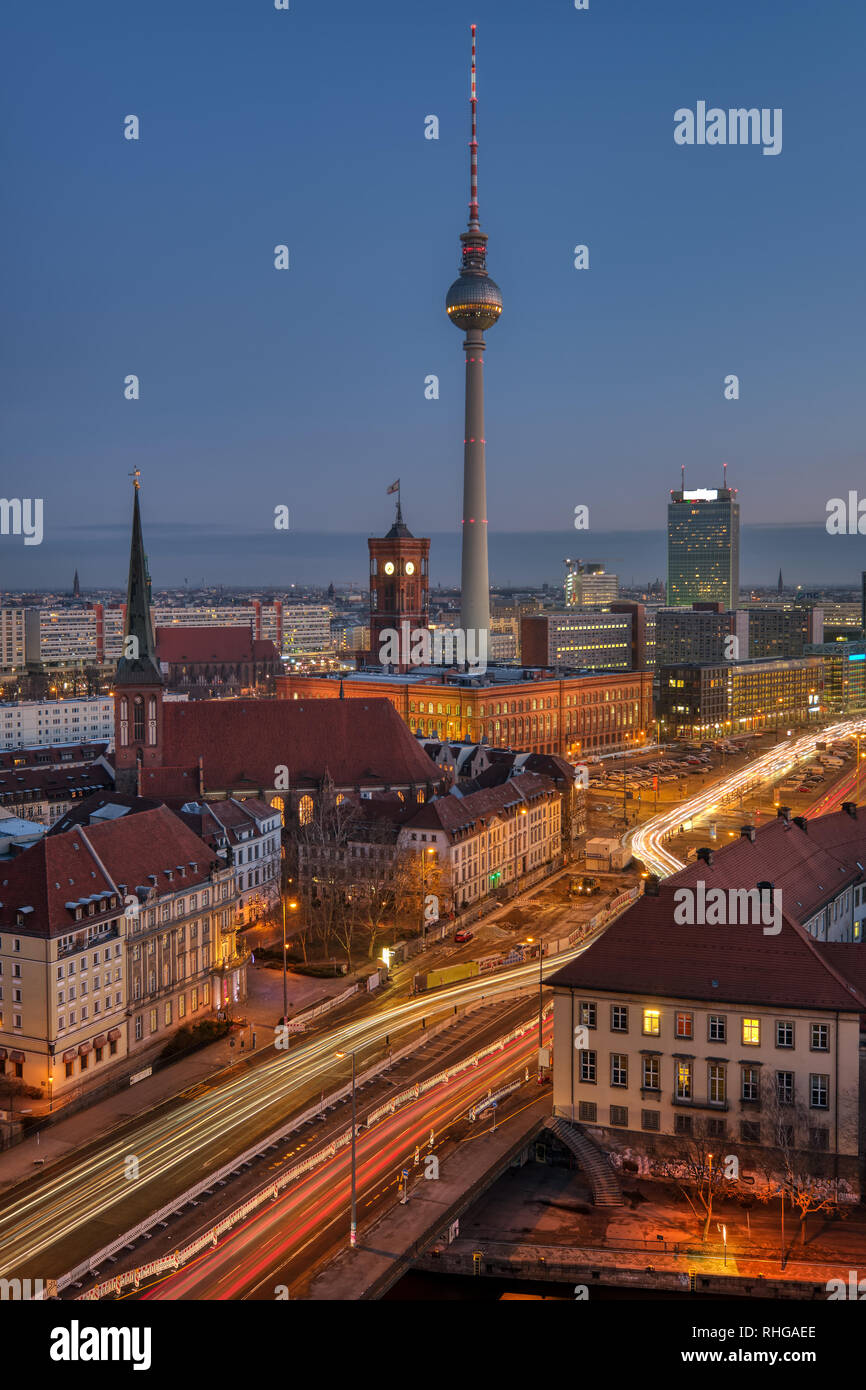 The famous Television Tower and Berlin Mitte at dawn Stock Photo