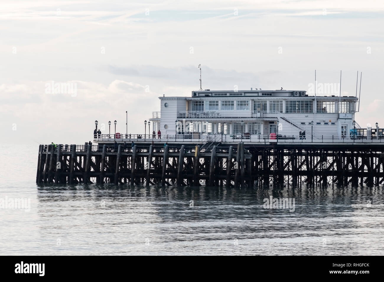 Urban view of Worthing, West Sussex, UK featuring the pier Stock Photo