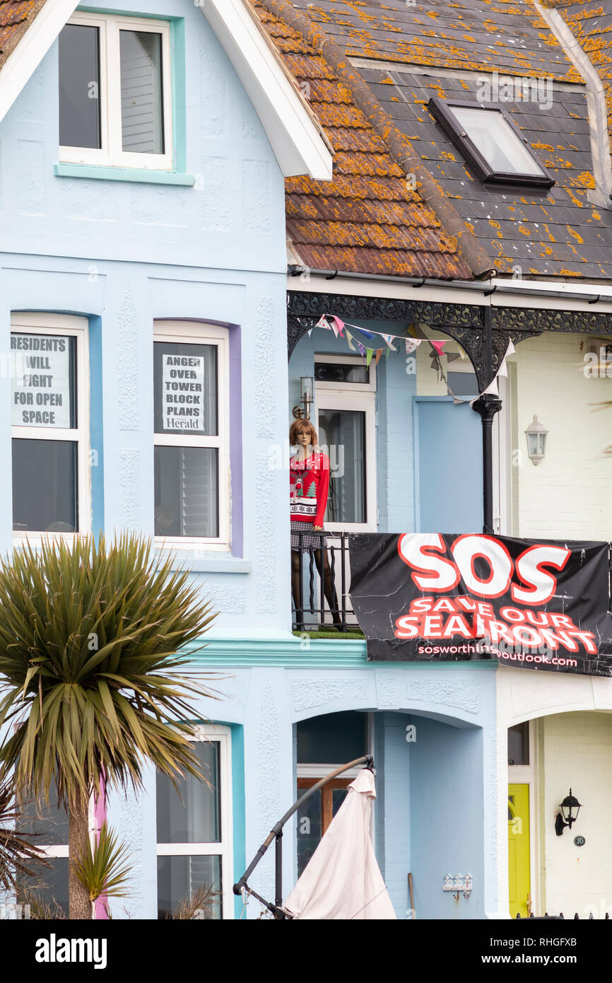 Protest sign on Worthing houses, Protesting against the building of a