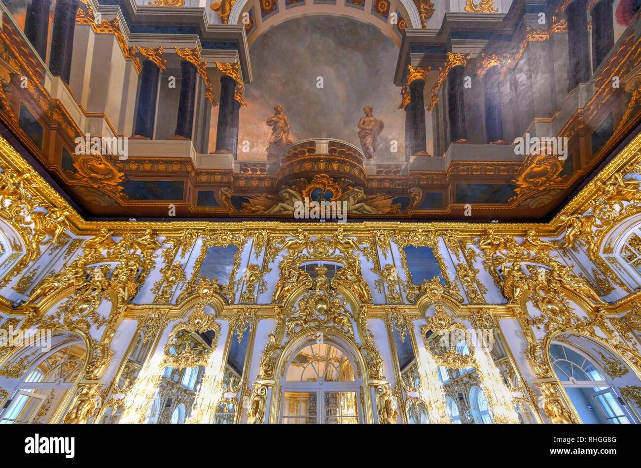 The Grand Hall of the Catherine Palace in Pushkin, Saint Petersburg, Russia. Stock Photo