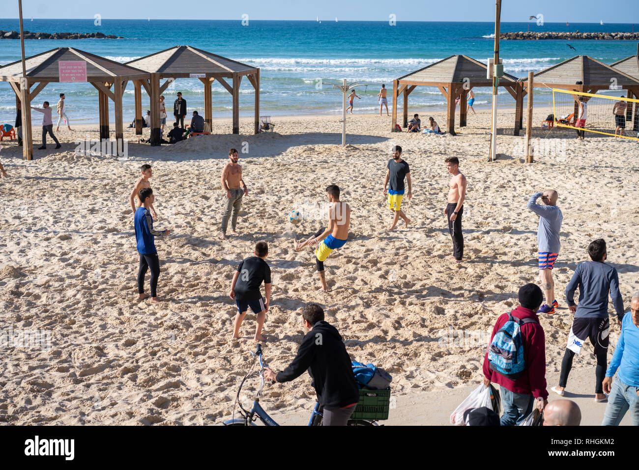 Young Israelis on the Tel Aviv beach Stock Photo