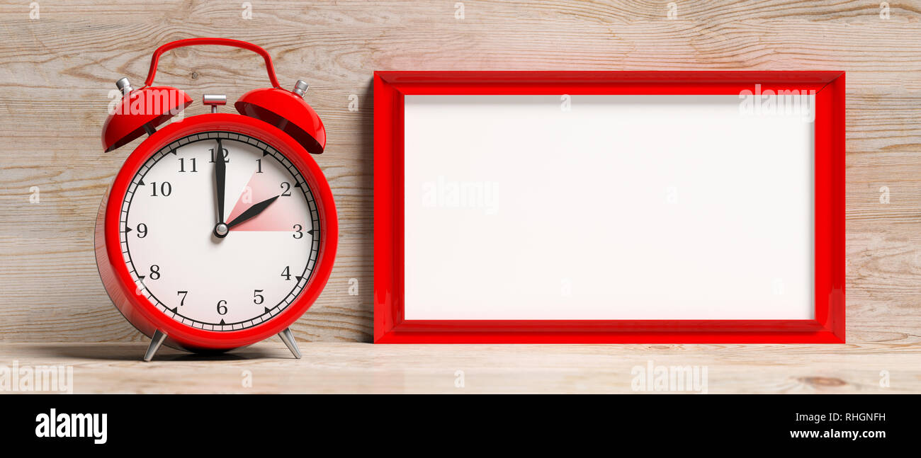 European daylight saving time end. Red alarm clock and blank frame