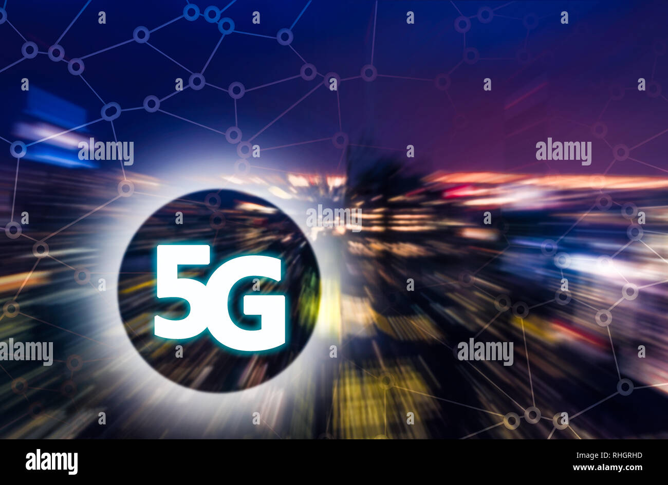 5G or LTE presentation. Blurred modern city on the background Stock Photo