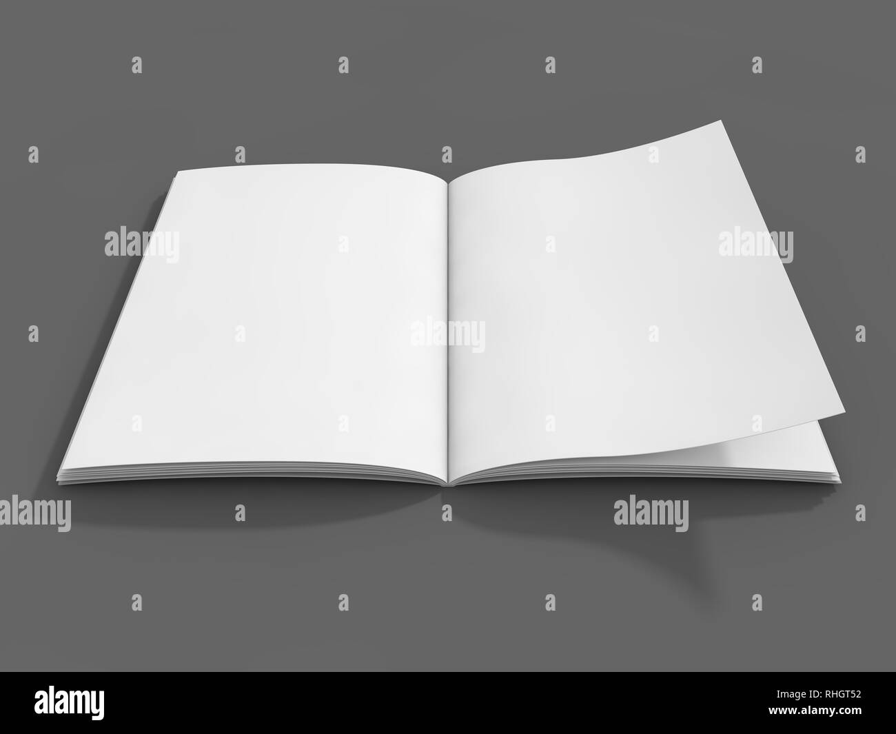 Mock-up magazine or catalog on table. Blank page or notepad for mockups or simulations. 3D rendering Stock Photo