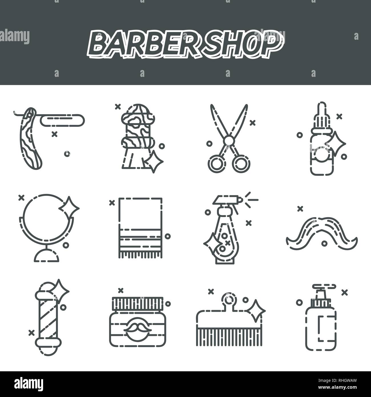 Set of Vector Barber Shop Elements and Shave Shop Icons Illustration ...
