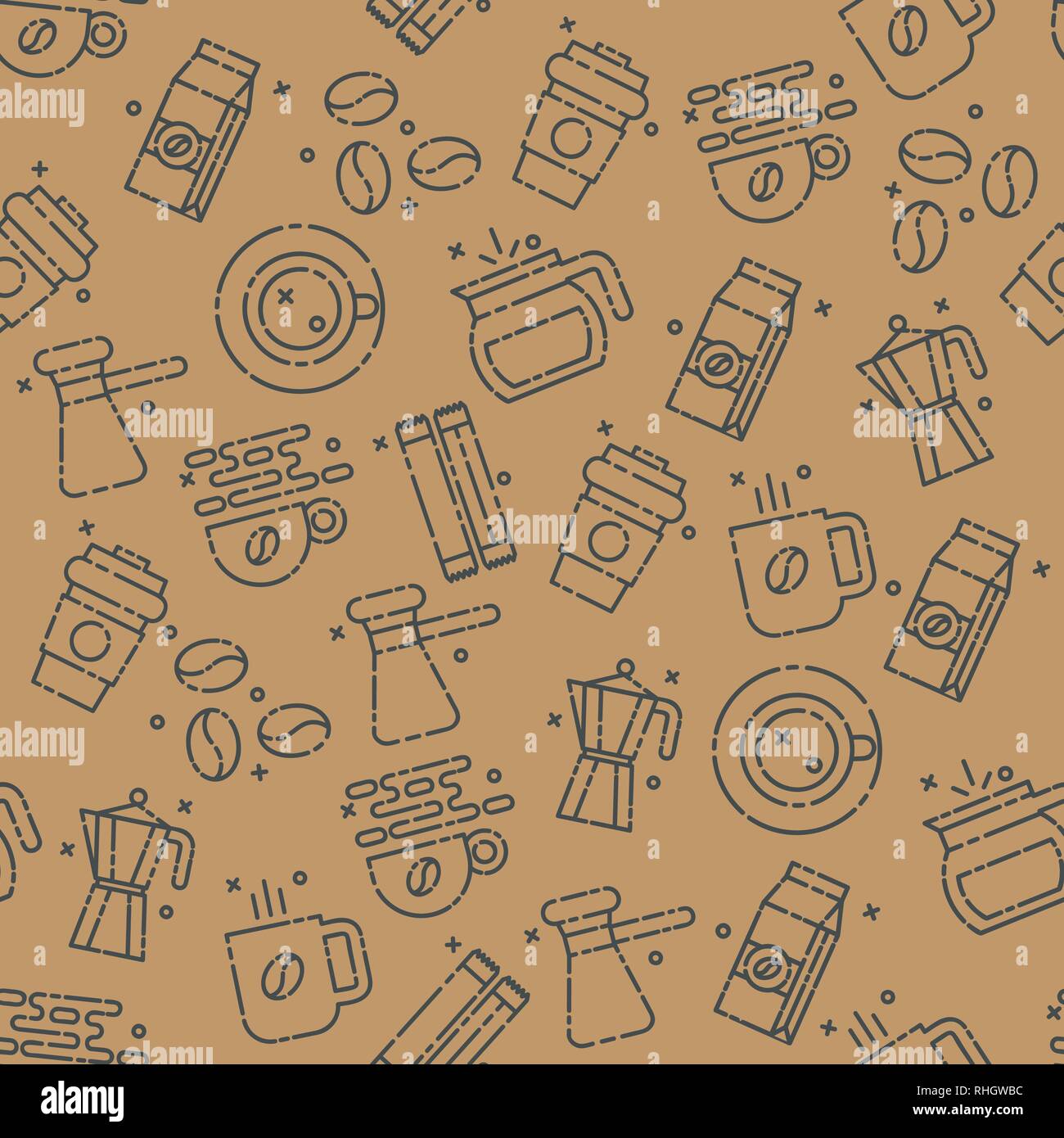 Coffee icons pattern with french press machine pouch grinder isolated ...