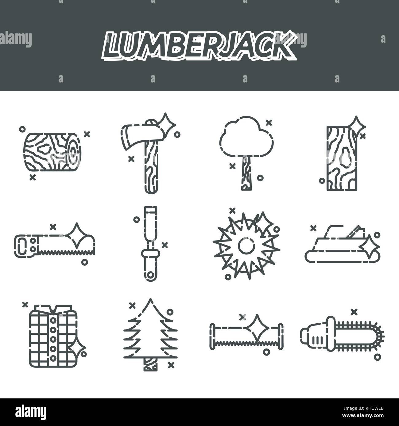 Lumberjack flat icon set. Vector illustration, EPS 10 Stock Vector