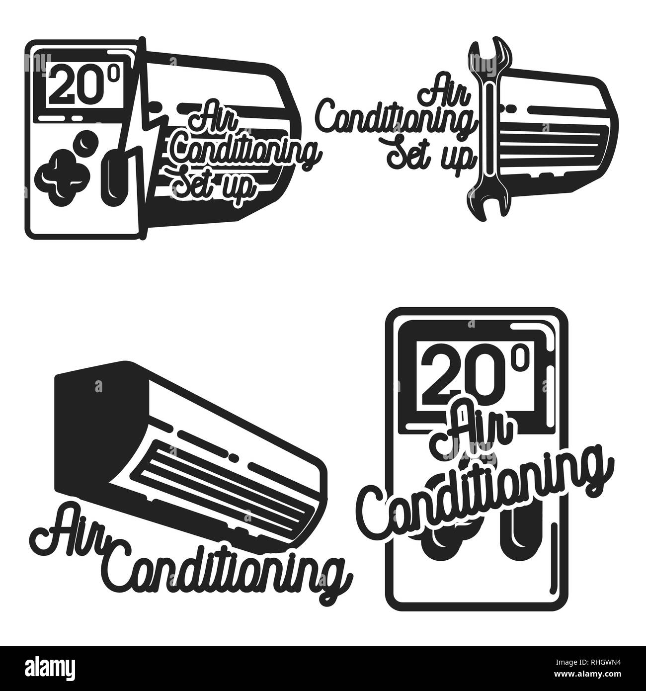 Vintage air conditioning emblems, labels, badges and design elements
