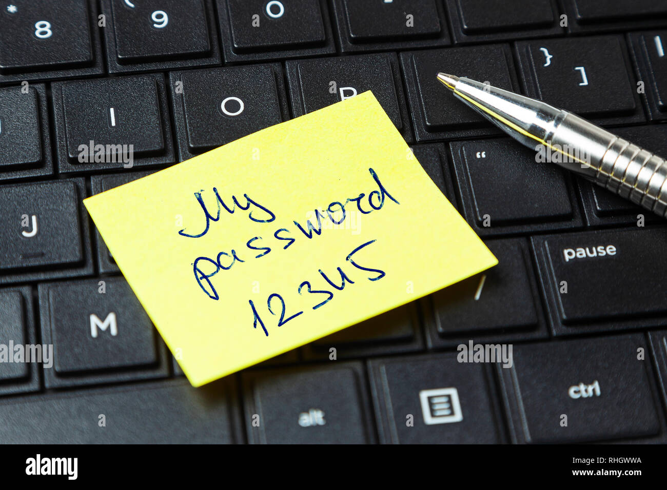 Password security. Office sticker on the laptop keyboard Stock Photo - Alamy