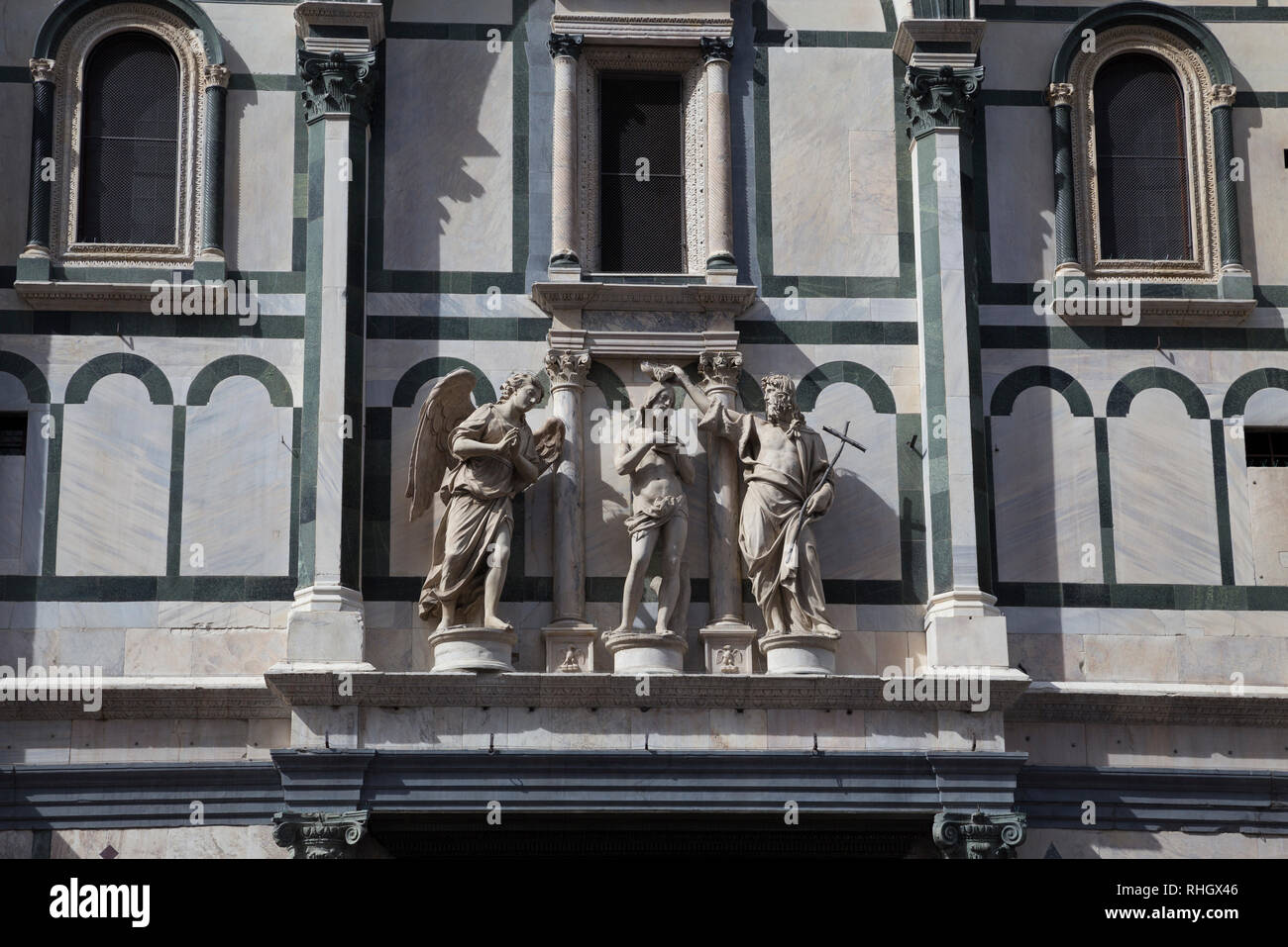 Statues over the East Doors (The Gates of Paradise) of the Baptistry of Florence, Tuscany, Italy Stock Photo