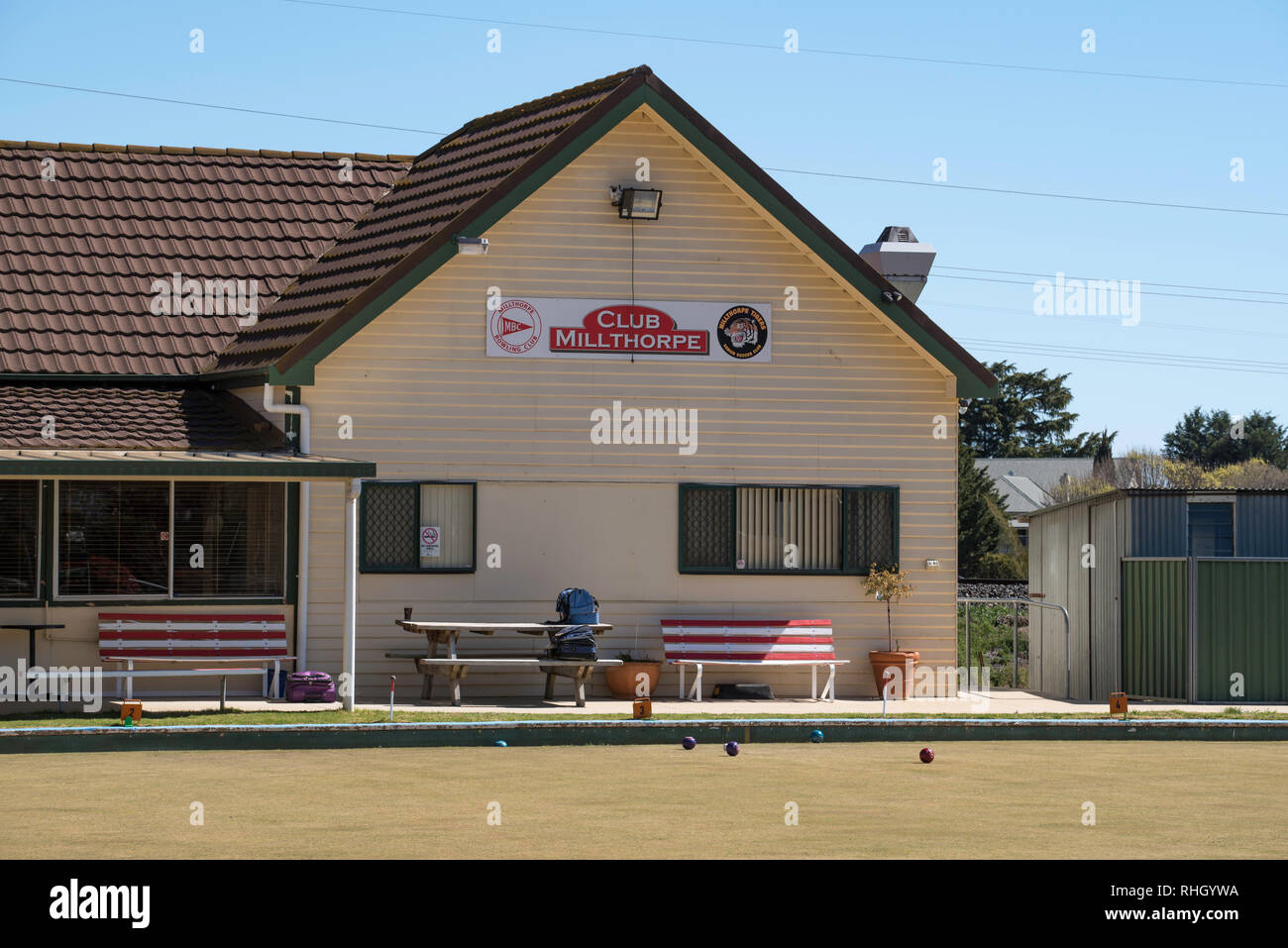 The main club house at Club Millthorpe, AKA The Milthorpe Lawn Bowls Club in central western New South Wales, Australia Stock Photo