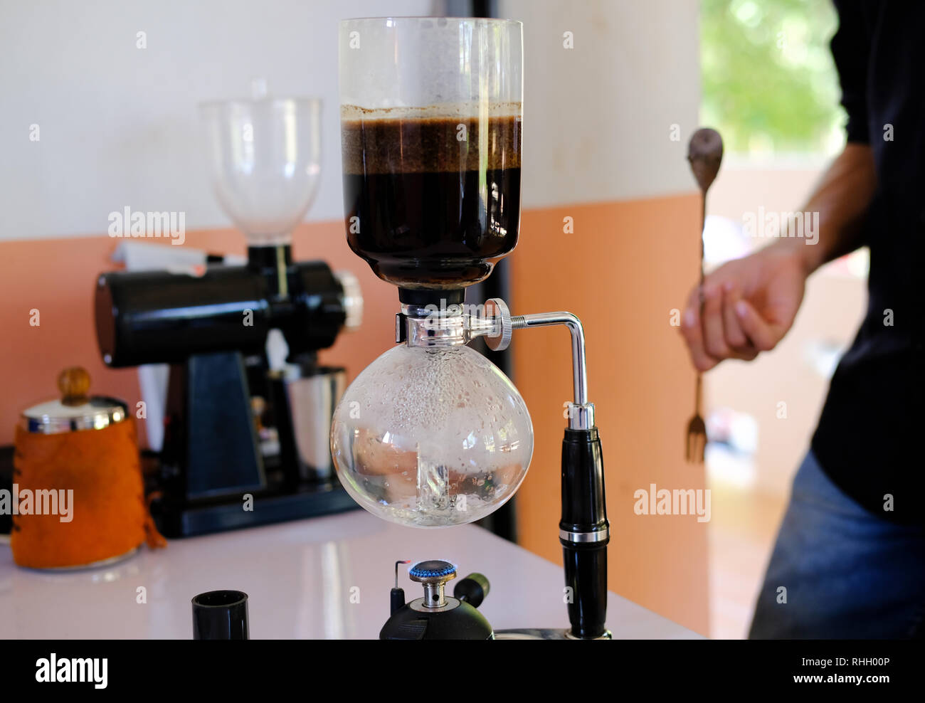 classic vacuum syphon coffee maker. alternative brewing method Stock