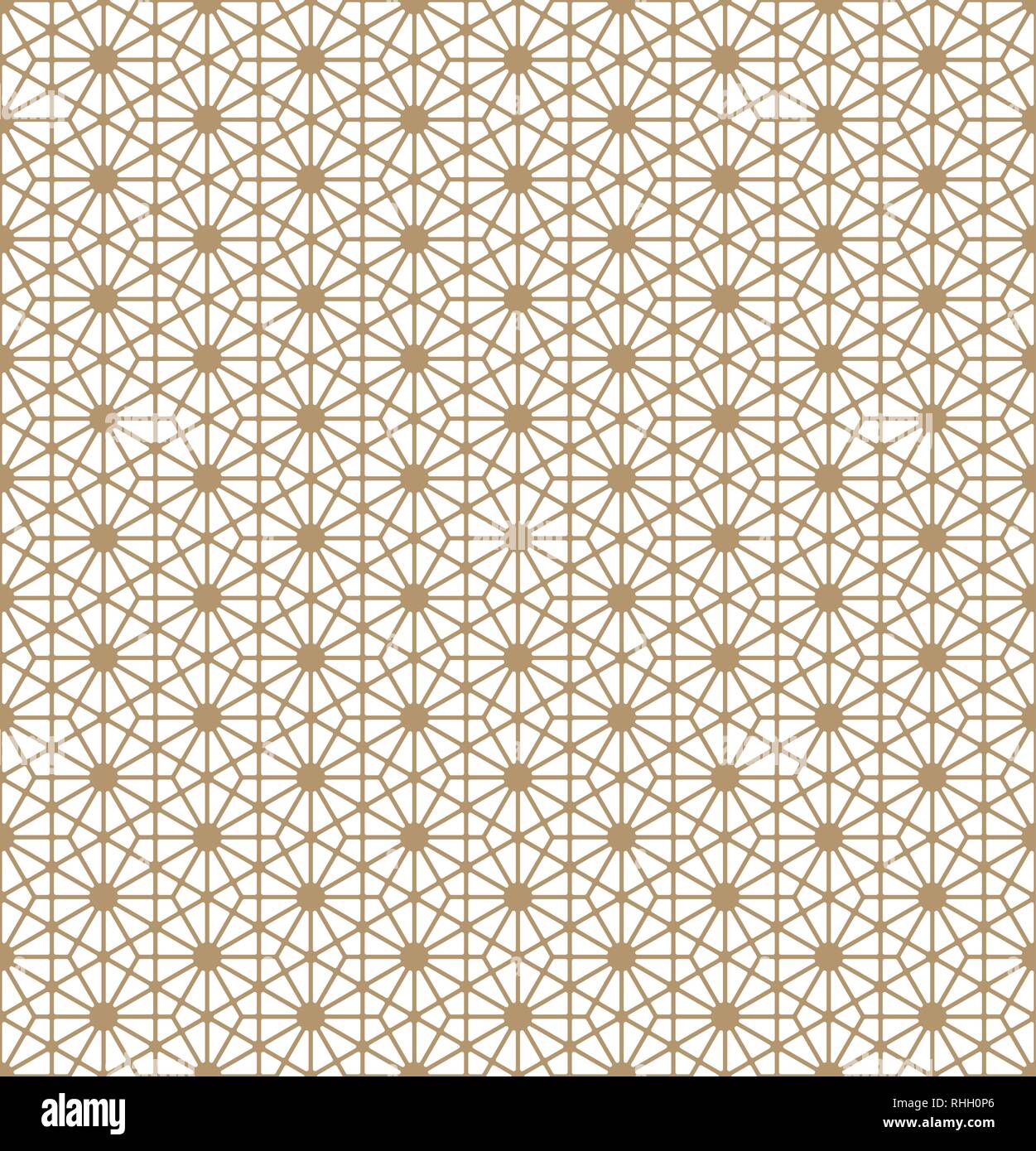 Seamless pattern based on Japanese ornament Kumiko.Golden color pattern.ROUNDED corners.Average thickness lines. Stock Vector