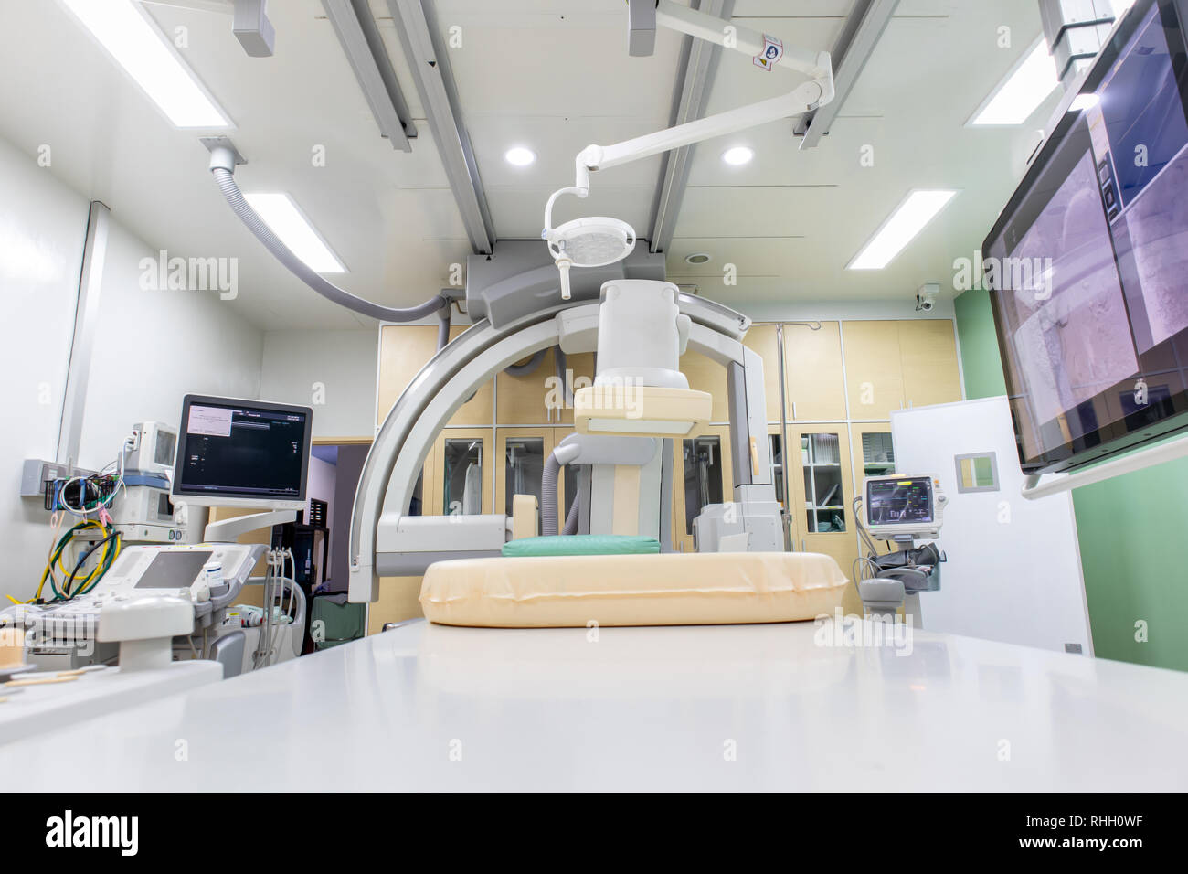 Digital Subtraction Angiography Room, DSA lab, operating room with X-ray medical scan in hospital. Stock Photo