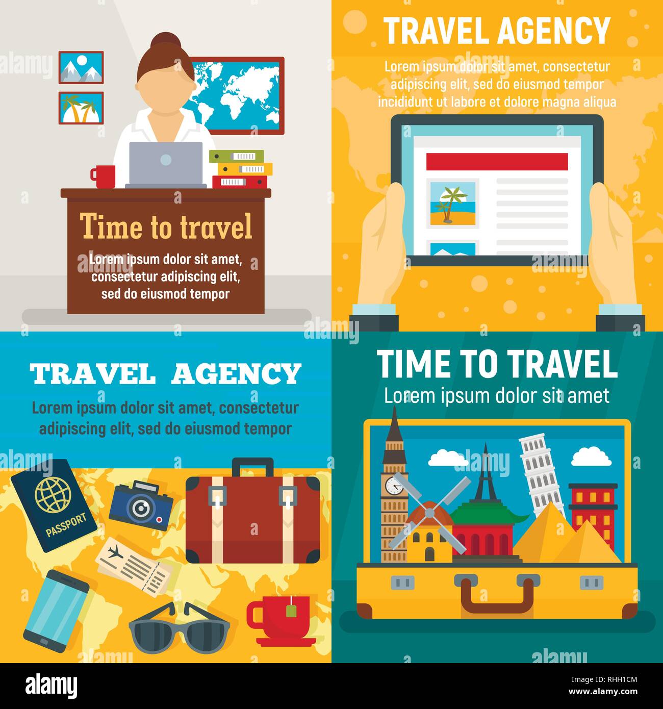 Agency Travel Banner Set Flat Illustration Of Agency Travel