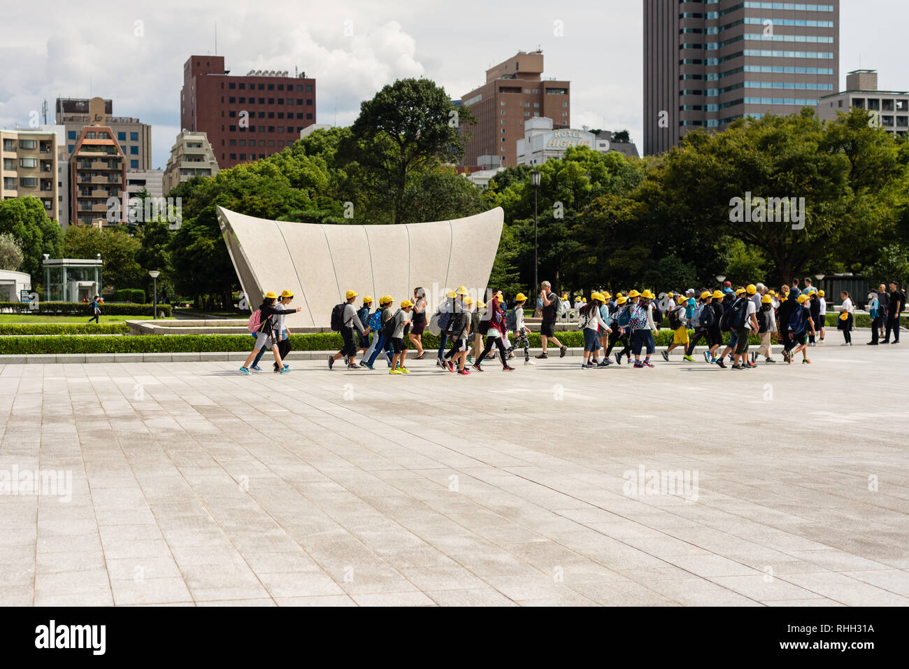 school kids on excursion at Hiroshima Peace Park, Japan Stock Photo