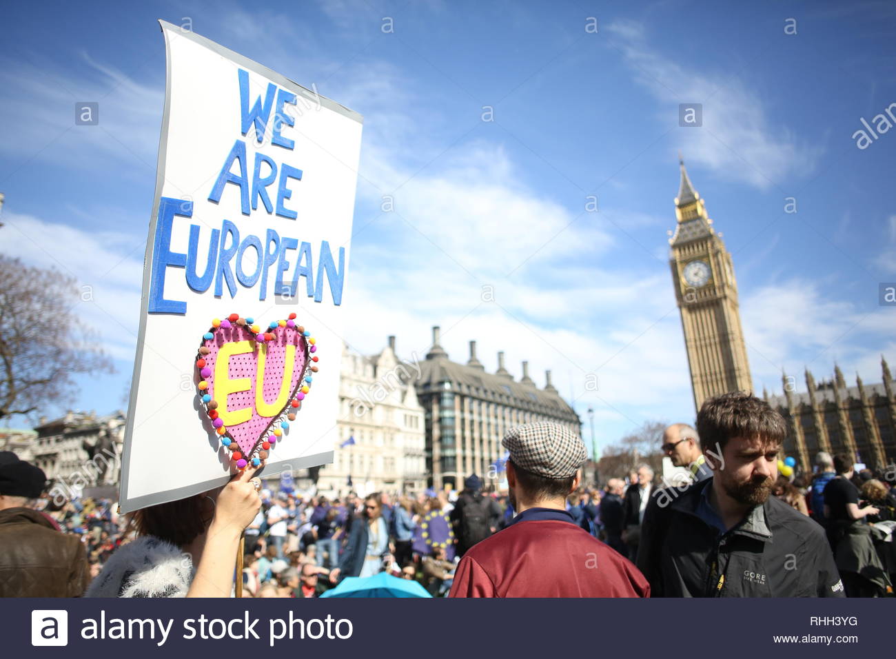 A pro-EU demonstration makes its way towards Westminster as the Brexit controversy rages in the UK Stock Photo