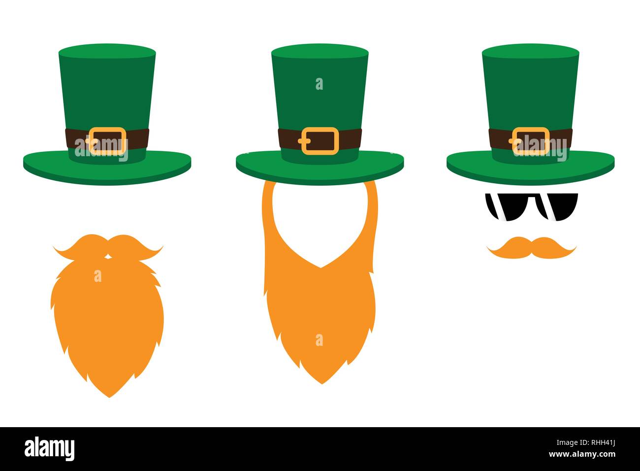 leprechaun character face with red beard and green hat set on white background vector illustration EPS10 Stock Vector