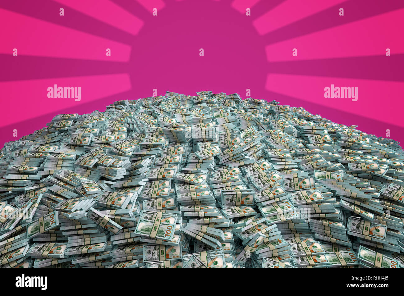 Millions of Dollars - Pile of new 100 Dollar Bills - 3D Rendering Stock Photo