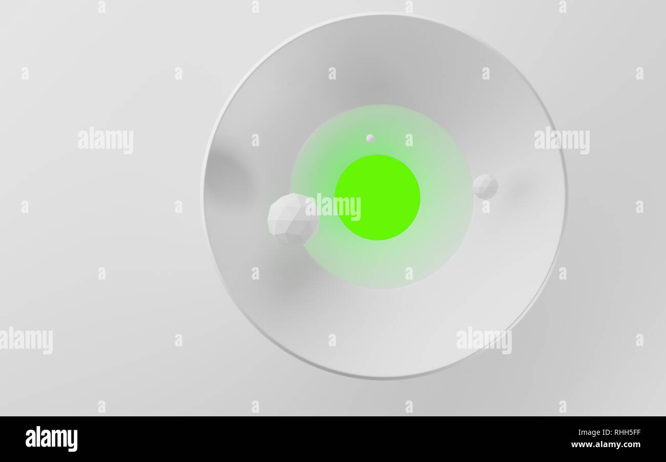 Digital lamp with shapes floating in area, 3D render model Stock Photo ...