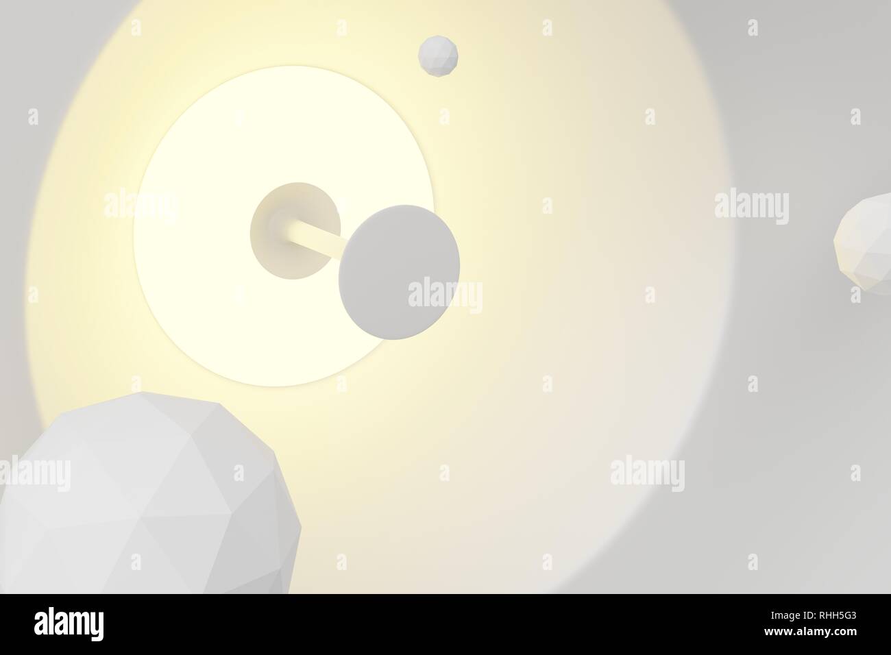 Digital lamp with shapes floating in area, 3D render model Stock Photo ...