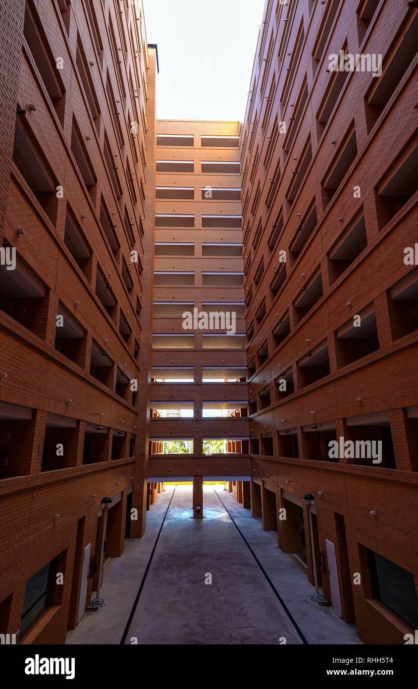 Red brick tower block apartment block, Oropesa del Mar, Costa del