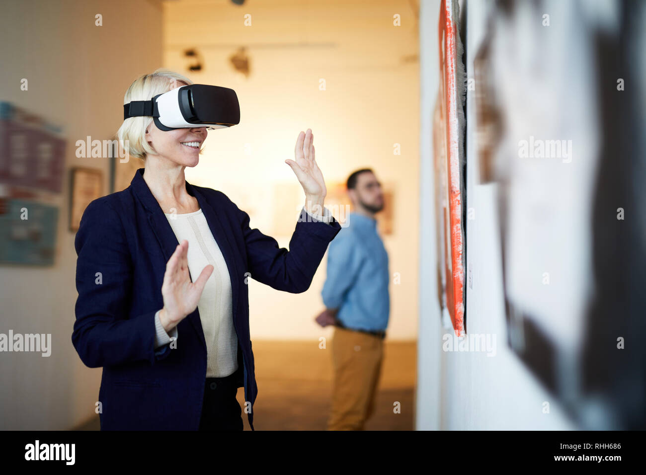 Woman in VR Museum Stock Photo
