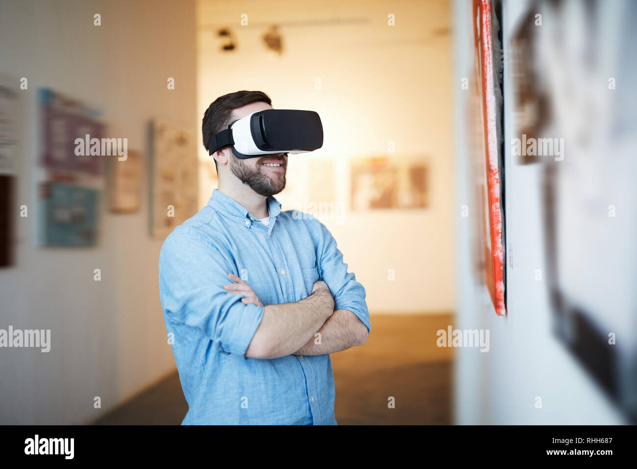Man in VR Museum Stock Photo