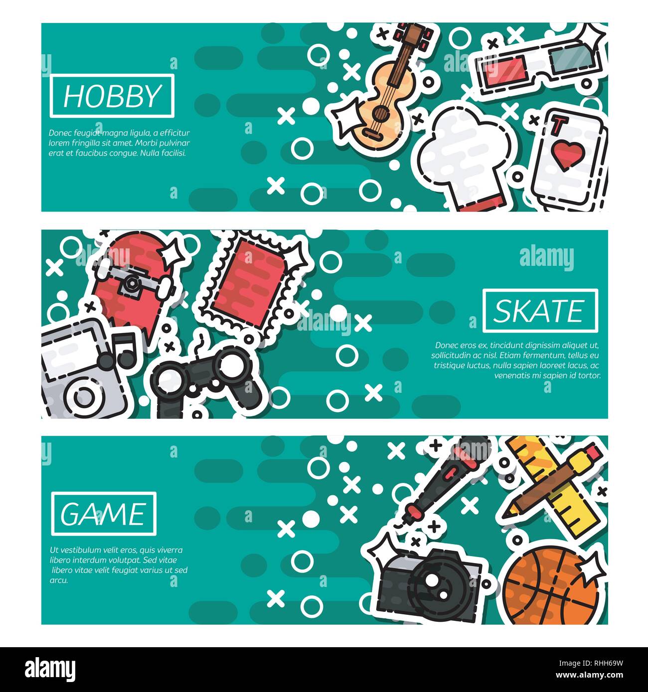 Hobby and handmade process horizontal banners. Vector illustration, EPS 10 Stock Vector