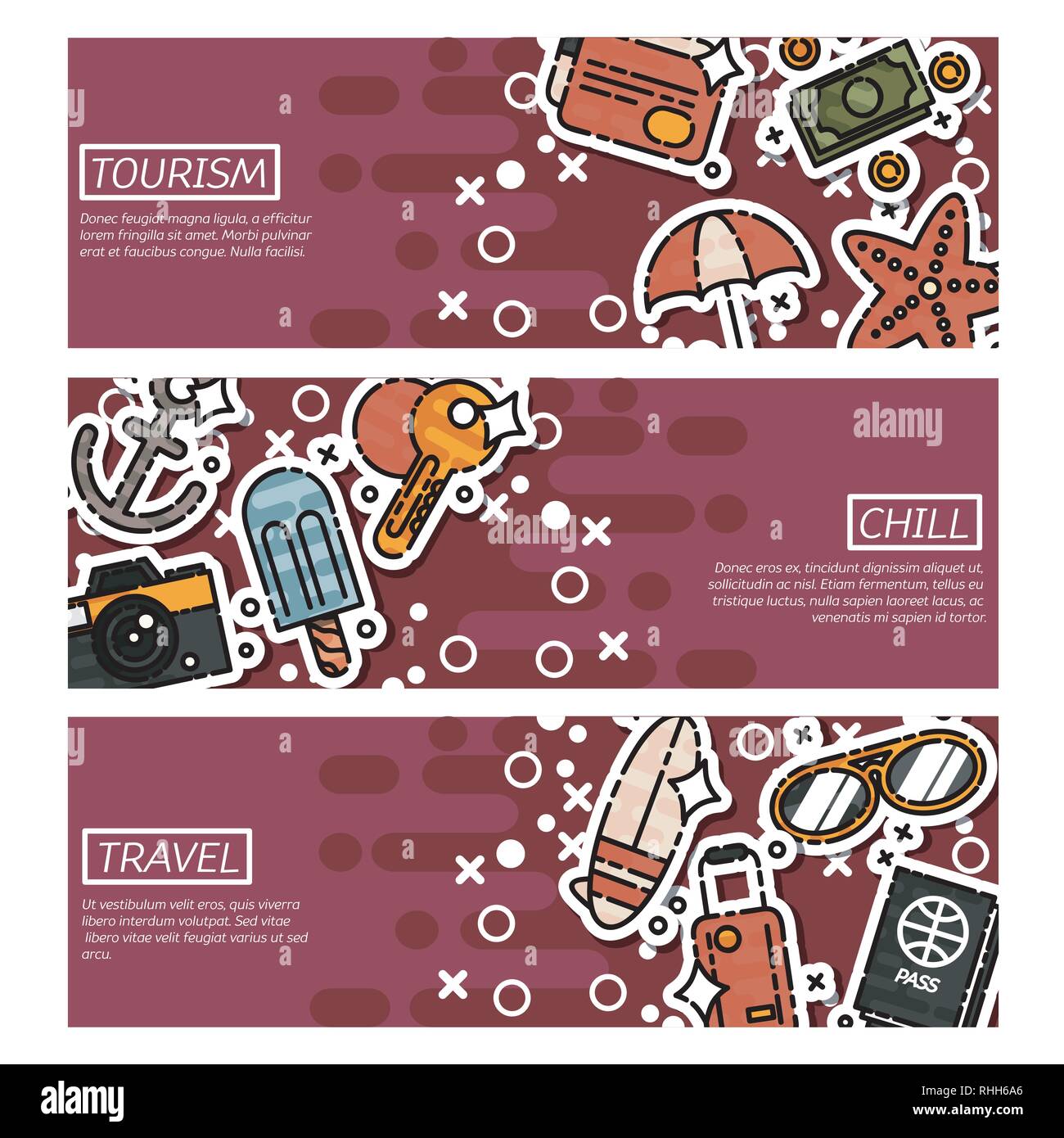 Set of Horizontal Banners about tourism. Vector illustration, EPS 10 Stock Vector