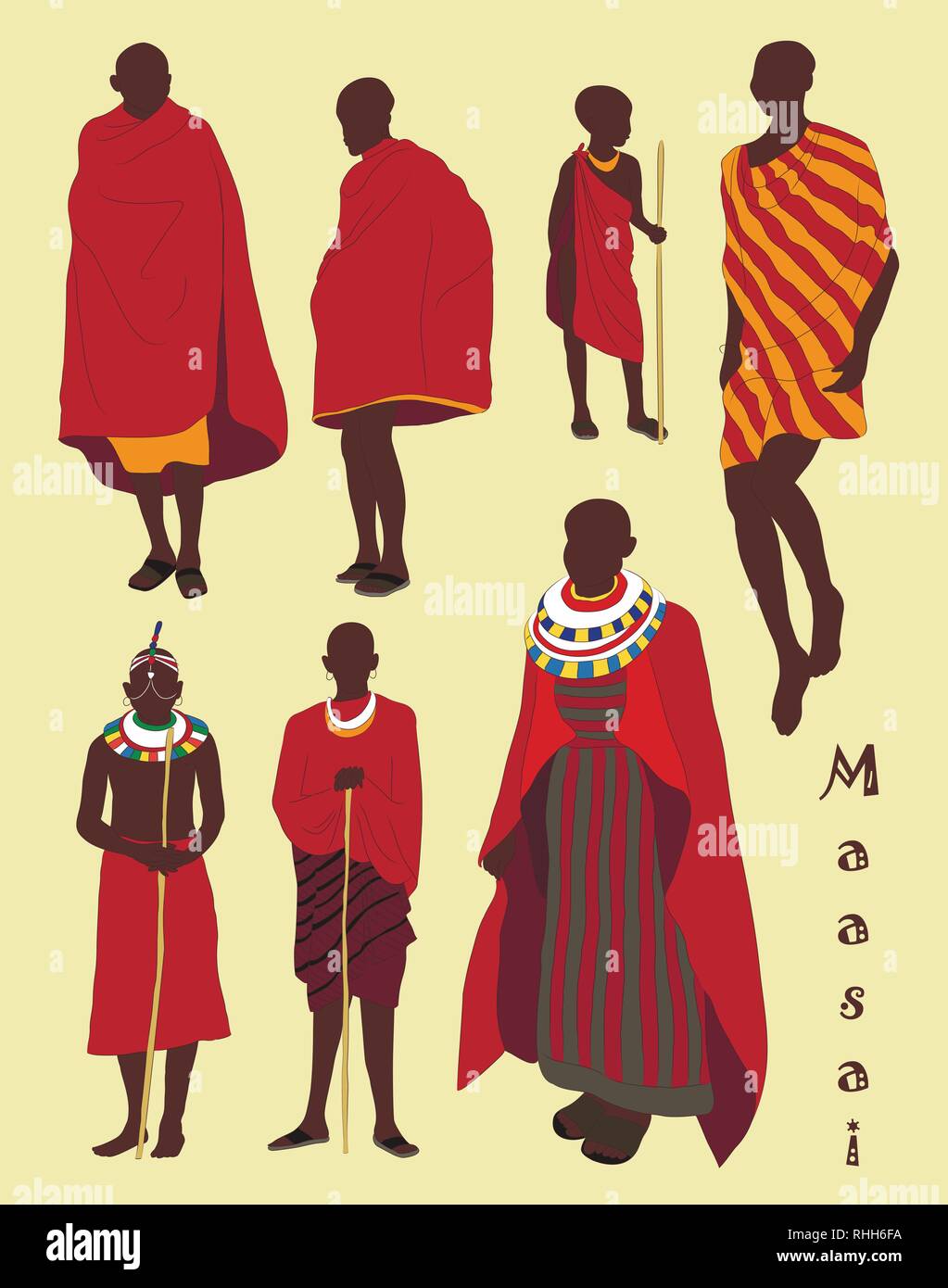 Maasai couple african people in traditional clothing. Vector illustration, EPS 10 Stock Vector